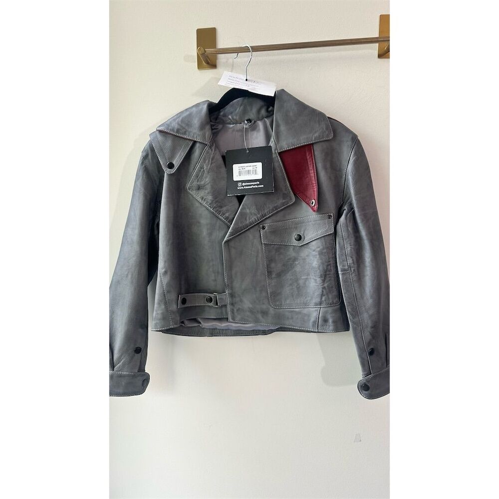 2623. Aleeza Paris XS Blue Lamb Leather Jacket Long Sleeve Casual